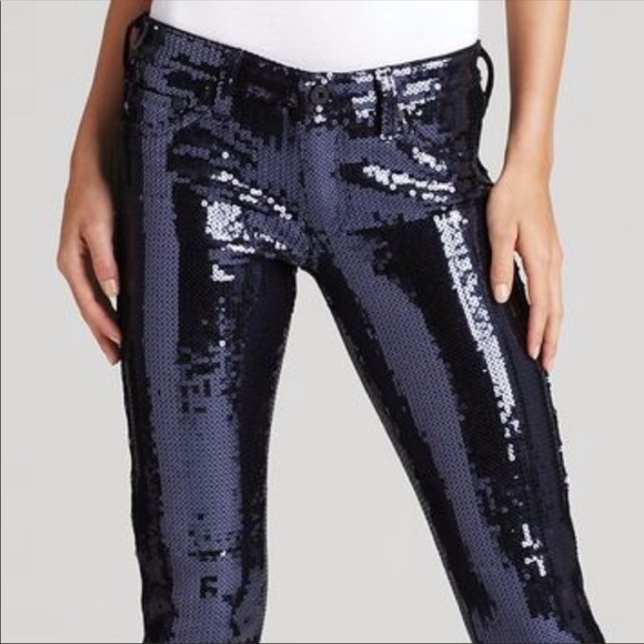 AG Adriano Goldschmeid Navy Sequin Legging Ankle - Picture 2 of 3